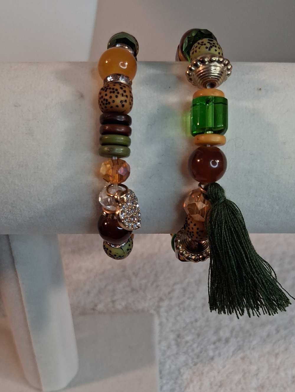 Green and Brown Beaded Stretch Bracelet Set - Brand Unknown